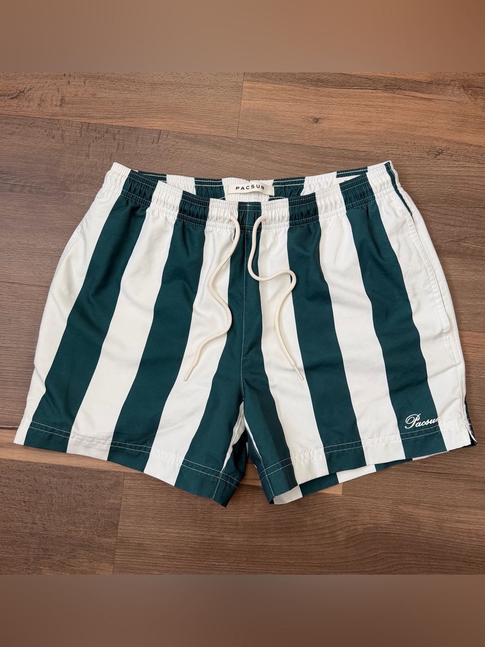 Pacsun Playa Stripe Swim Trunks - Green & White - Size Small